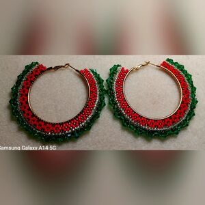 Handcrafted Watermelon Pattern Summer Inspired Hoop Earrings